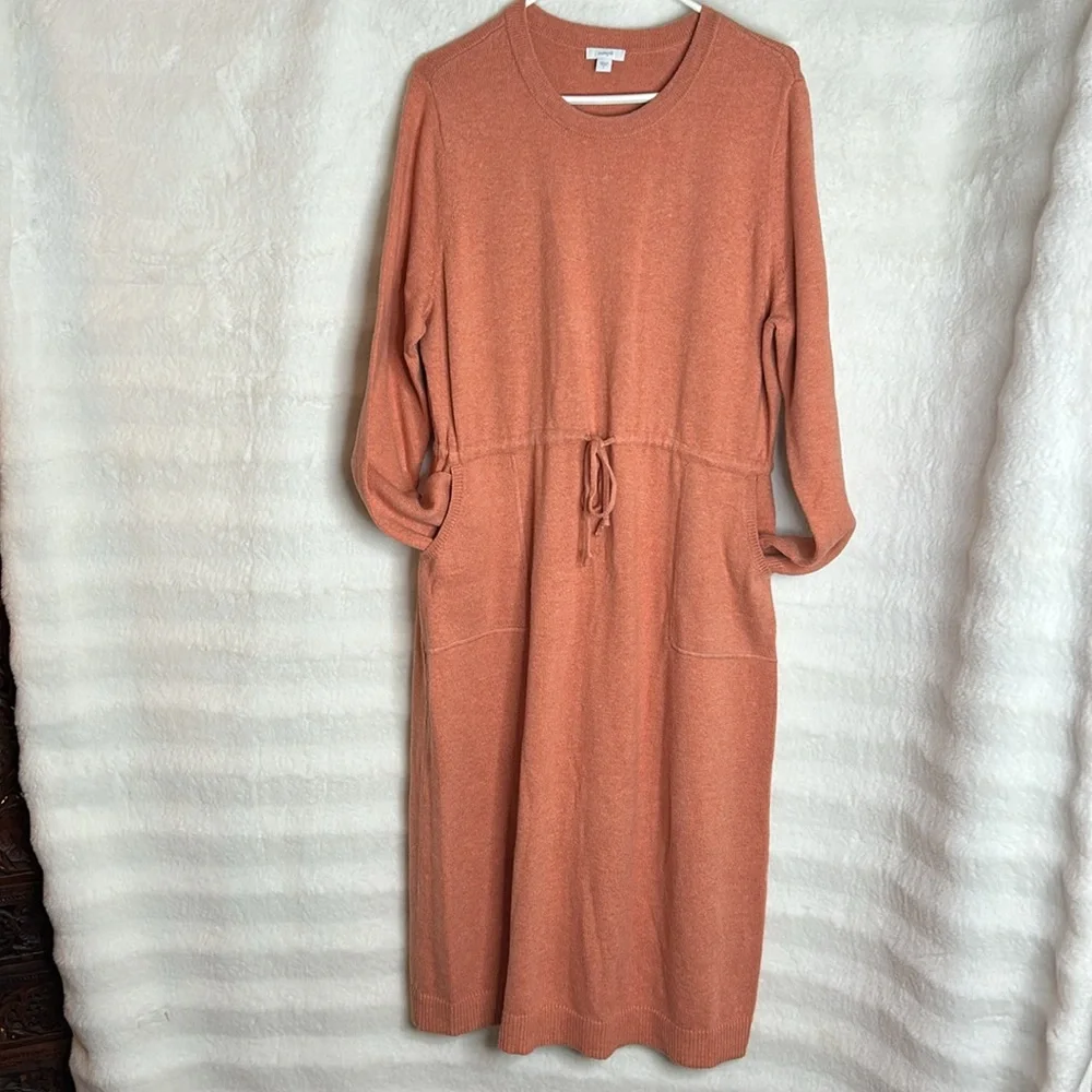 Pure J JILL Red Clay Heather Coral Waist Drawstring midi sweater dress size L - Picture 1 of 12